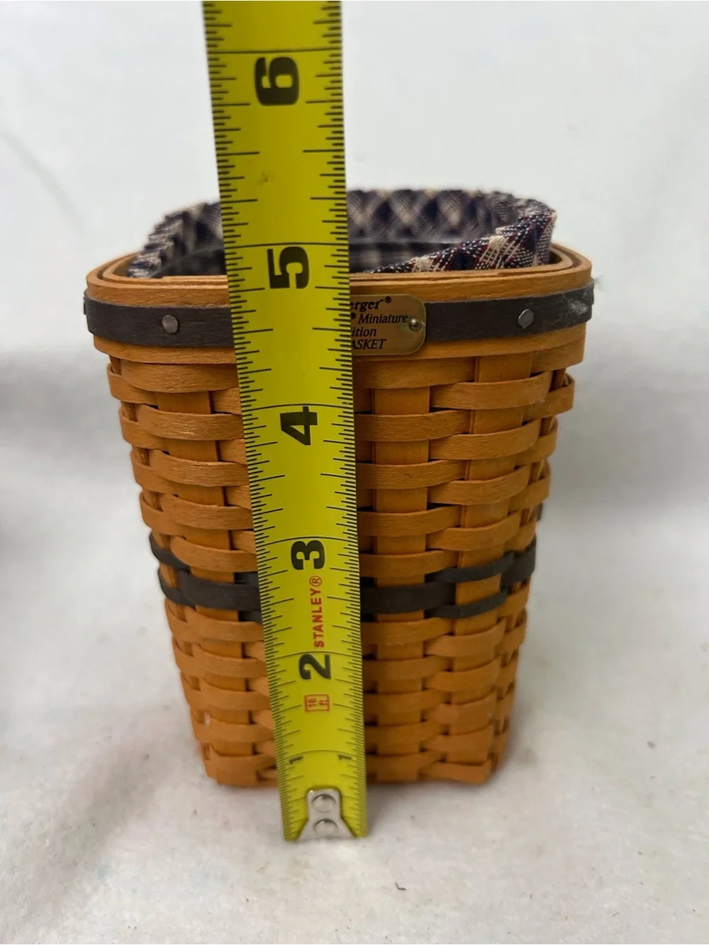 Longaberger 1997 J.W. Collection Miniature Waste Basket with Plaid Liner